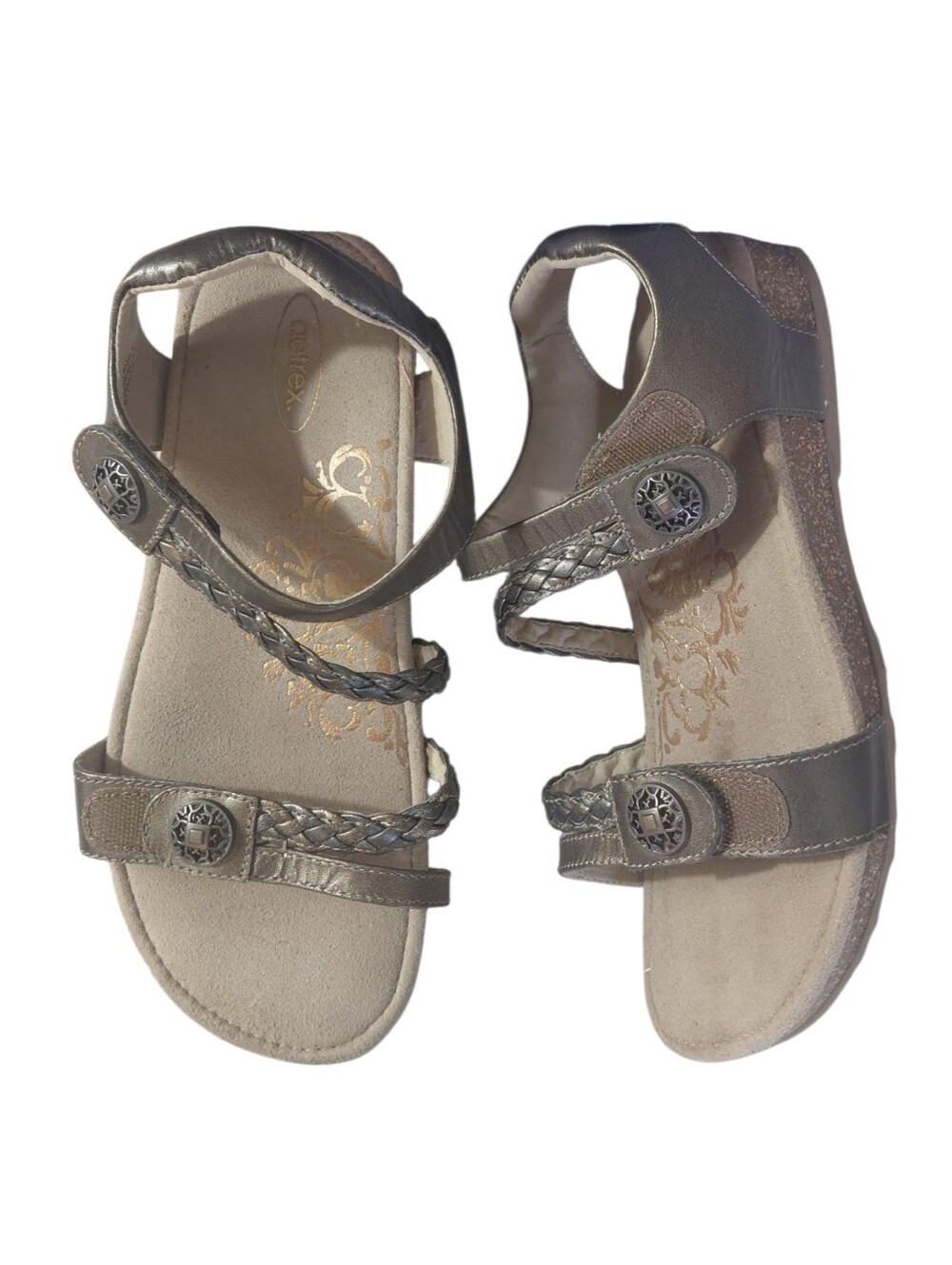 Aetrex Metallic Bronze Braided Strap Sandals Size 9.5